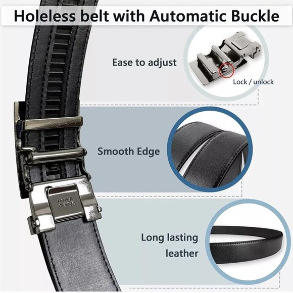 MARIO TREVI Men’s Black Ratchet Belt w Adjustable Slide w Automatic Buckle NWT - Picture 3 of 8